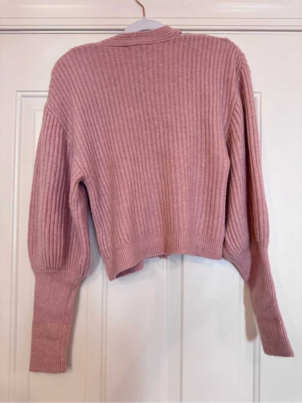Express Blush Pink Ribbed V-Neck Button Cardigan